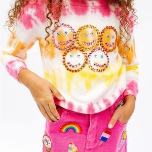 Super cute lola and the boys tie dye smiley face crystal sweater size 10